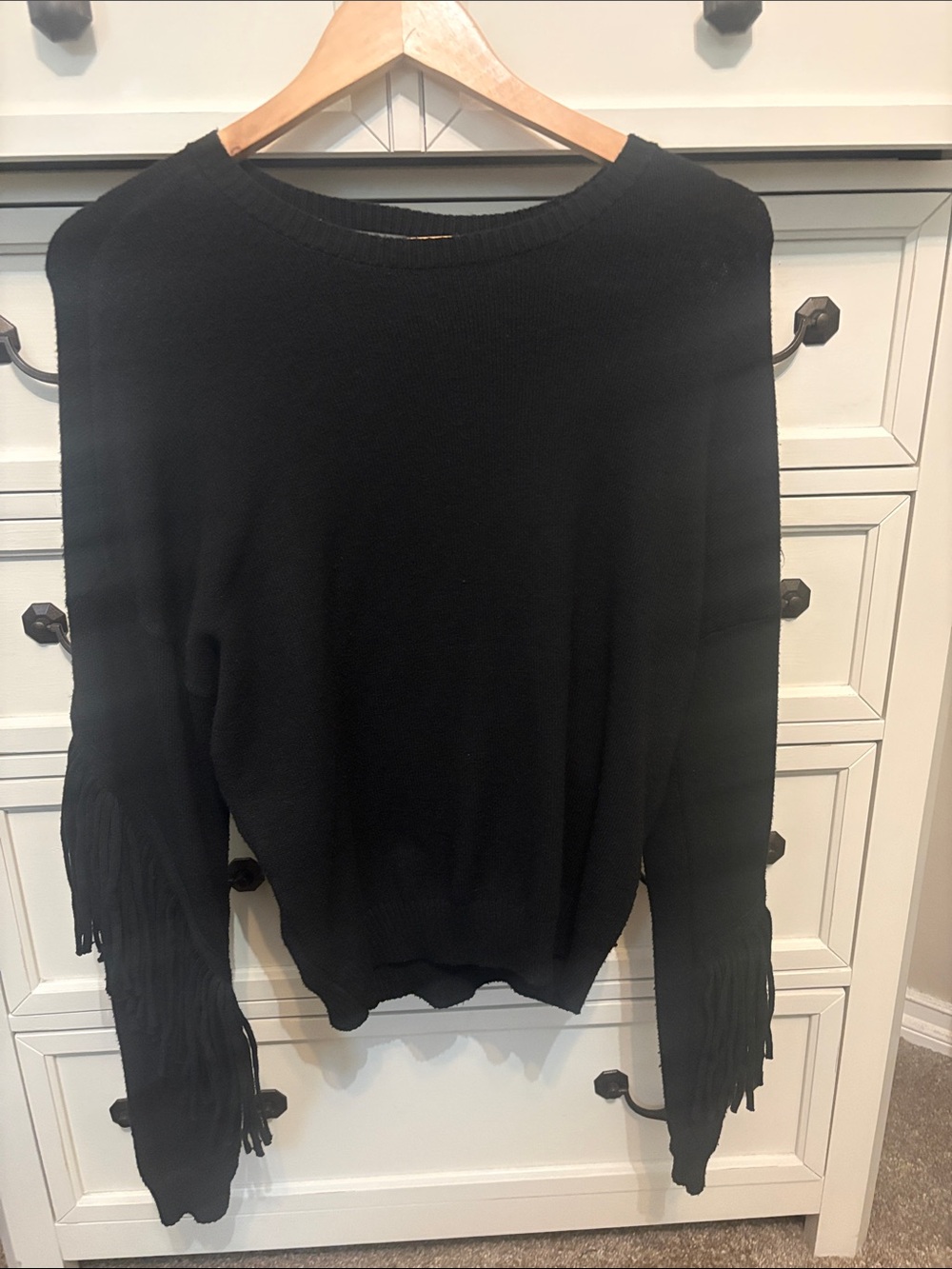 Black Fringe Sleeve Women's Sweater